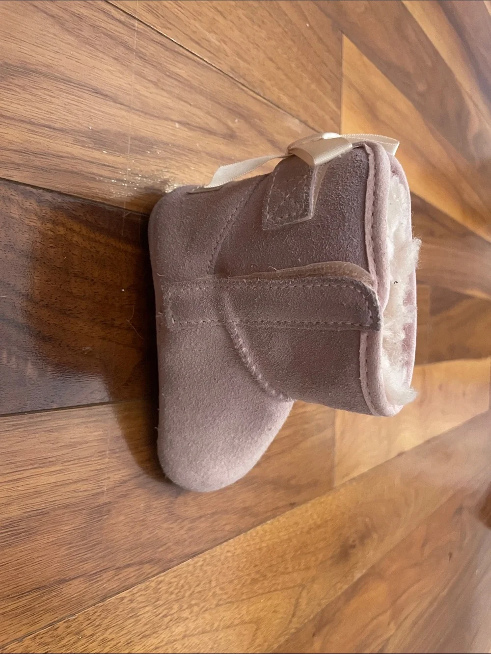 UGG Kids Blush Pink Sheepskin Booties with Satin Bows
